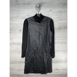 Marella Sport Dress Womens 2 Black Faux Leather Front Long Sleeve Back Zip